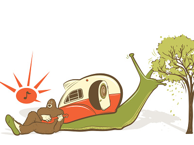 Bigfoot Sings! airstream bigfoot camping editorial illustration illustration sasquatch snail ukelele vector