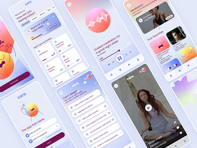 Care. adobe xd meditation meditation app mindfulness mindfulness app phone app saas saas design ui app ui design ui ux user interface yoga yoga app