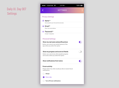 Settings. Daily UI 007 challenge daily 100 challenge daily ui daily ui 007 dailyui design ui webdesign