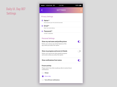 Settings. Daily UI 007