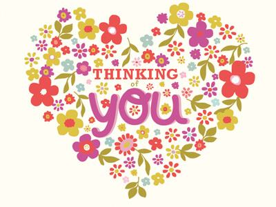 Thinking Of You Greeting Card Heart design floral graphic print shape