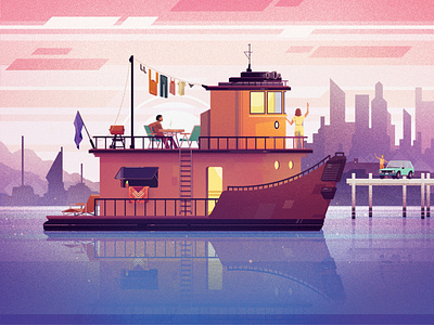 Converted Tugboat architecture boat design digital art digital illustration digital illustrations illustration mid century modern vector