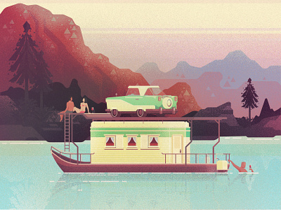 1950s Vacation Houseboat architecture design digital illustration illustration mica vector