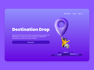Destination Drop 3d art illustration landing page procreate user interface