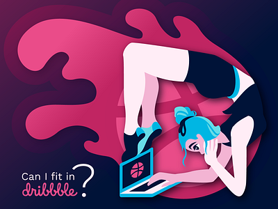 Can I fit in? ask blue hair dark debut debut shot debuts dribbble fit girl character girl illustration gradient gymnastics illustration laptop outfit pink shot sports surfing yoga