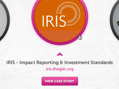 Iris avatar case study circle grey grunge hover logo pink