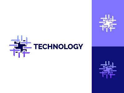 Technology Logo aplikasi biru desain desain logo ikon kotak kreatif logo palet warna tech vektor
