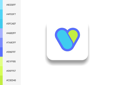 Capsules Logo aplikasi biru capsules desain desain logo hijau ikon ilustrasi kotak kreatif logo palet warna ui vektor