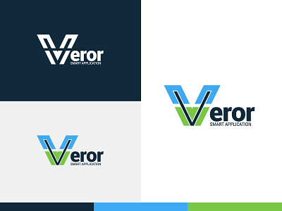 Veror Logo aplikasi biru desain desain logo ikon kreatif letter logo palet warna v vektor