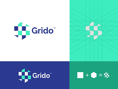 Grido Logo aplikasi biru desain desain logo ikon ilustrasi kotak kreatif logo palet warna ui vektor