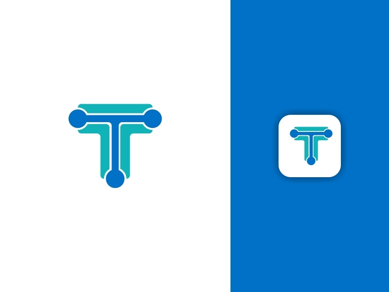 Letter T Logo surat ilustrasi kotak biru vektor desain palet warna kreatif desain logo logo ikon aplikasi
