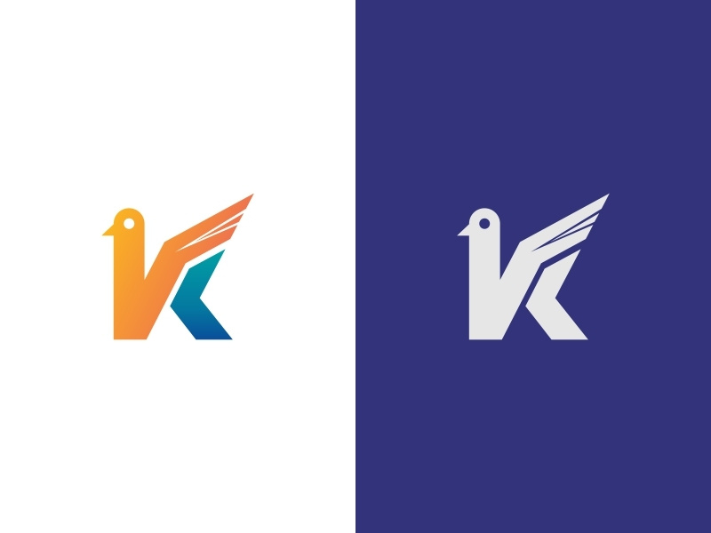 Bird Letter K Logo palet warna bird icon k letter ilustrasi desain vektor biru kreatif desain logo logo ikon aplikasi bird