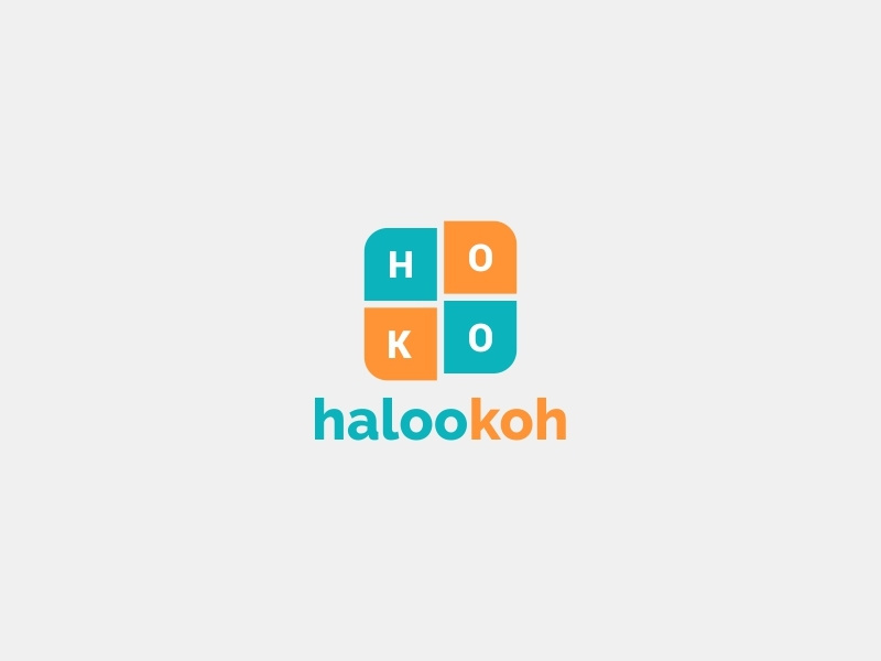 Halookoh Brand Identity Logo kotak surat ilustrasi biru palet warna desain vektor kreatif desain logo logo ikon aplikasi