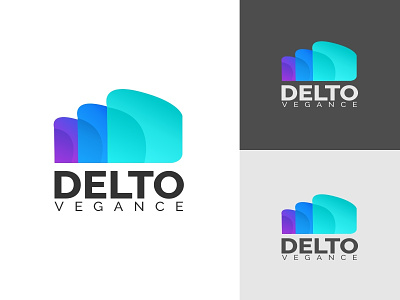 Delto Vegance Brand Identity Logo aplikasi biru delto desain desain logo gradient ikon ilustrasi kotak kreatif logo palet warna vektor
