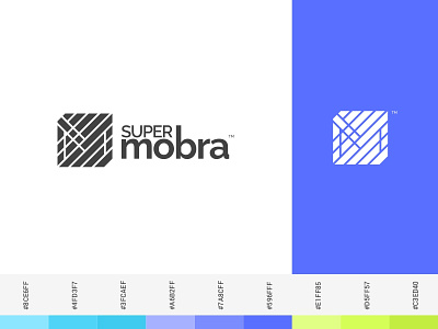 Super Mobra Brand Identity aplikasi biru desain desain logo ikon ilustrasi kotak kreatif logo palet warna surat ui vektor