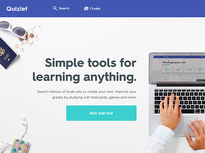 Quizlet's new visual design edtech education flashcards hero homepage landing landing page learn quizlet redesign sign up visual