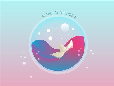 As free as the ocean art boat color cute design gradient illustration ocean paper simple vector wallpaper