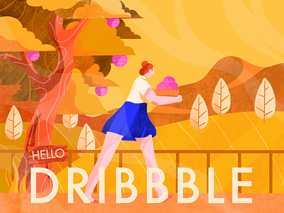 The Debut - Dribbble Invitation basket branding debut dribbble flat design flat illustration illustration invitation invite marketing procreate