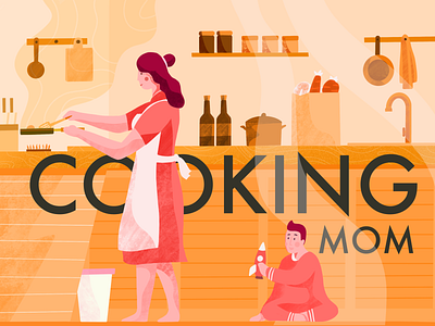 Cooking Mom baby cooking eid mubarak flat design flat illustration food illustration kitchen mom procreate