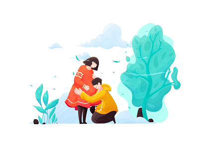 The Waiting care couple flat design flat illustration illustration journey landing page love maternity medical plant pregnancy pregnant procreate waiting