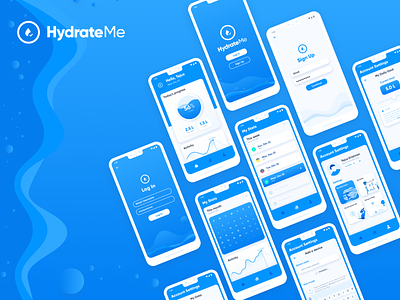 HydrateMe - Hydration Tracking App android app app design application beauty branding dashboard design fitness google graphics health hydration interaction mobile mockup screen ui ux water