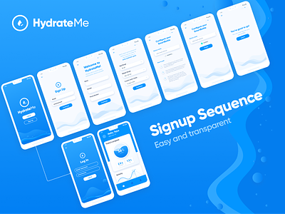 HydrateMe - Signup Sequence android app app design application beauty branding design fitness google graphics health hydration interaction login mobile onboarding signup ui ux water