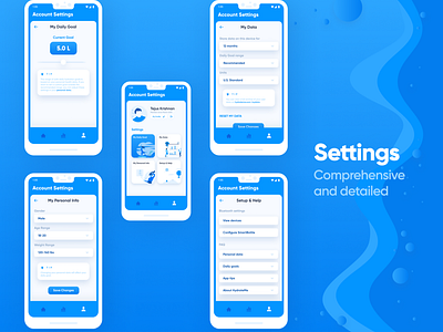 HydrateMe - Settings android app app design application beauty branding dashboard design fitness google graphics health hydration interaction interaction design mobile settings ui ux water