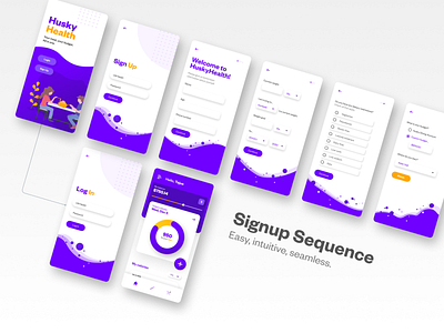HuskyHealth - Signup Sequence android app app design application branding design diet fitness fitness app graphics health homepage interaction login meal onboarding profile signup ui ux
