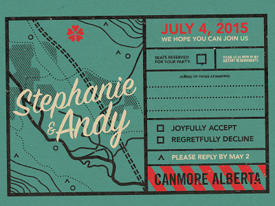 Wedding Invite RSVP alberta form map rsvp screen print three colour topography wedding invitation