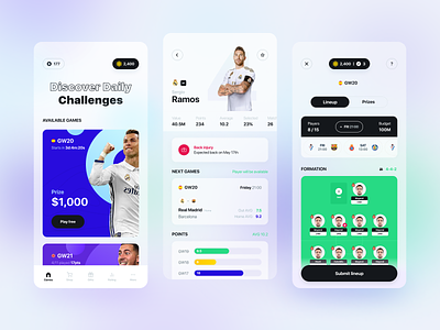 Football manager mobile app app bet betting dashboard footbal football gambling interface ios manager mobile player product design profile soccer sport ui ux