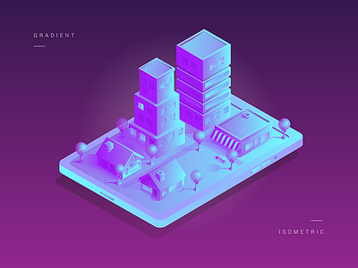 Isometric City 3d app buildings city color gradient illustration interface isometric ui vector web