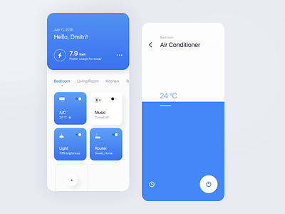 Minimalistic A/C control app blue clean design figma figmadesign interface ios iphone smart home smarthome ui ux white