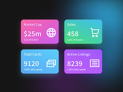 Website stats cards for ecommerce. cards crypto design ecommerce fintech gradient graphic illustration neon ui
