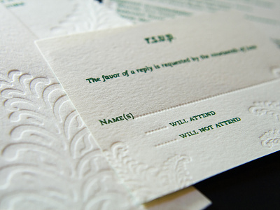 Letterpressed RSVP fern letterpress wedding invitation