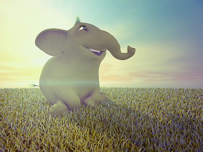 Happy Green Elephant 3d c4d cinema 4d elephant grass green happy morning rendering sun