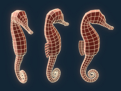Seahorse 3d basemesh free low poly poly rendering seahorse
