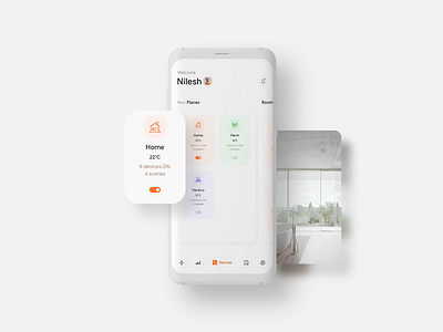 Smart Home App - Places Screen app design interaction design iot minimal design neumorphism smart home ui design ui ux