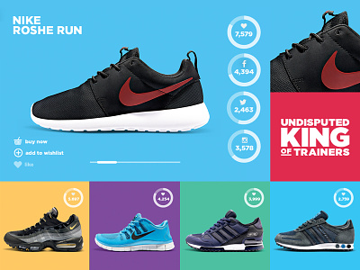 King of Trainers - Product Launch with Social Integration 360 degree clean colour colourful footwear king of trainers landing page product product landing product landing page product launch retail social social buttons social campaign social integration sports brand store ui web design