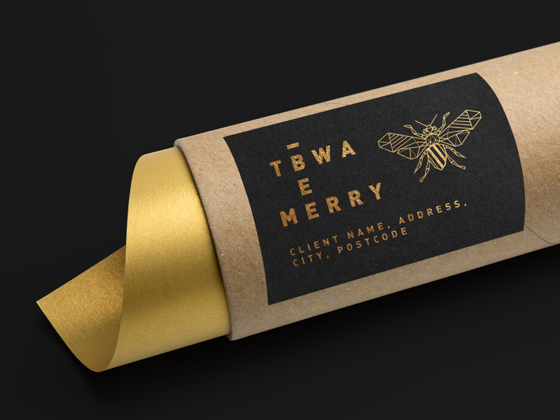 TBWA\ Bee Merry - Christmas Concept client label gift giftpack send out black gold package design package mockup concept bee logo christmas gift packaging wine box box wine bee bee merry