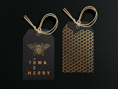TBWA\ Bee Merry - Christmas Concept bee bee logo bee merry beehive black branding christmas client concept design gift gift box gold gold foil gold ink label design labels logo package