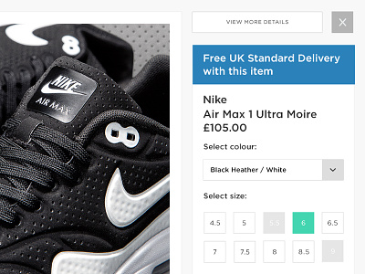 JD Sports - Product Page UI active clean delivery delivery message dropdown footwear jd sports online store popup product product page quickview retail select sizing store ui user interface user interface ui