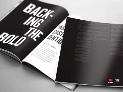 NAB - Moments That Matter Booklet Design black and white bold bold design bold font booklet graphic design layout layout design leave behind magazine pitch print print design type typography