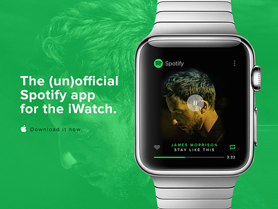 Apple Spotify iWatch design app app design apple clean concept design flat free green interface ios ios8 iwatch music playground smartwatch spotify ux vector watch