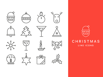 Christmas Line Icons (editable) 2px christmas design free freebie icon set iconography icons icons design icons pack line playground vector