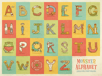 Monster Alphabet Poster alphabet b movie grunge lettering monster poster screenprint spooky typography