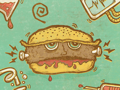 Synthetic Meat fake meat fast food hamburger meat science screen print