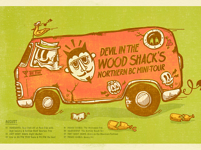 Devil In the Wood Shack Mini-Tour Poster booze devil in the wood shack gig poster illustration rock n roll screenprint spooky van