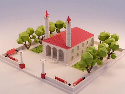 Govhar aga mosque | Susha 3d art azerbaijan baku blender design illustration