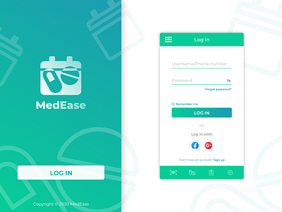 MedEase - Log in branding design log in logo medical medicine mobile pills ui