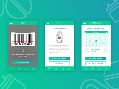 MedEase - Scan Barcode barcode branding calendar design logo medical medical app medicine mobile scan ui
